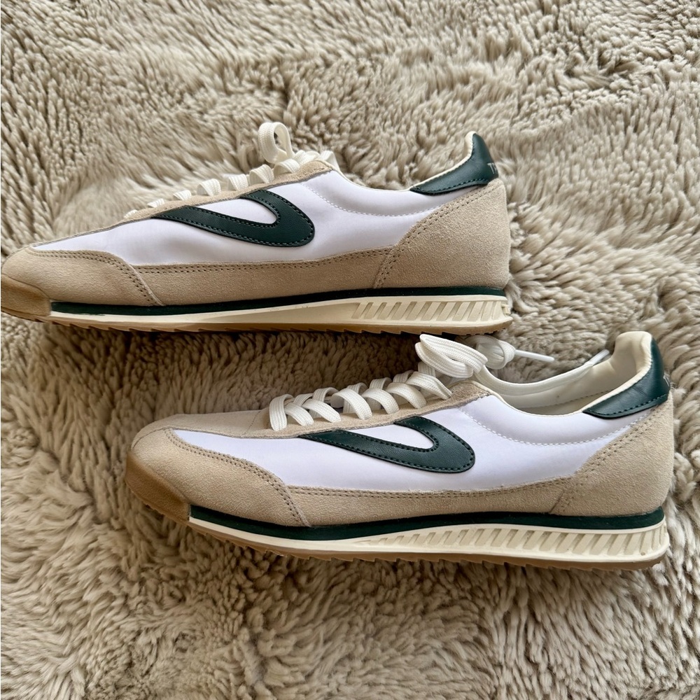 Women’s Retro Runner Sneakers - White, Beige & Dark Green